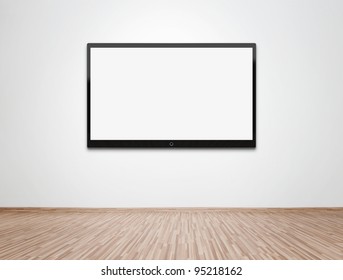 Empty Room With HD TV At The Wall, Clipping Path For The Screen Included