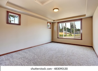 Empty Room Interior With Creamy Tone Walls And Carpet Floor. Northwest, USA