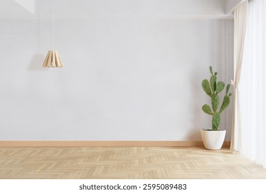 Empty room interior space background mock-up empty, sunlight, and shadows room walls, room with sunlight and wooden blank parquet floor.
