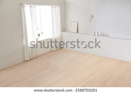 Empty room interior space background mock-up empty, sunlight, and shadows room walls, room with sunlight and wooden blank parquet floor.