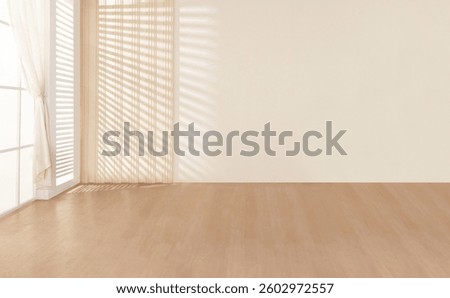 Empty room interior space background mock-up empty, sunlight, and shadows room walls, room with sunlight and wooden blank parquet floor.