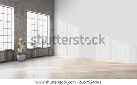 Empty room interior space background mock-up empty, sunlight, and shadows room walls, room with sunlight and wooden blank parquet floor.