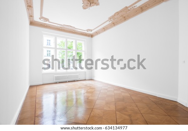 Empty Room Parquet Floor Stucco Ceiling Stock Photo Edit