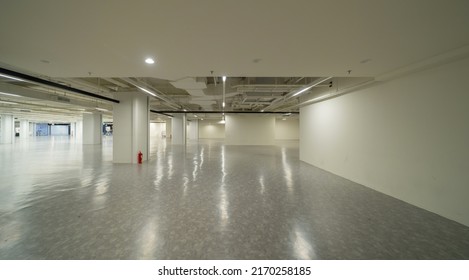 Empty Room In Shopping Mall Hall With Space. Interior Design. New Modern Room Rental Property, Living Space Units. Lifestyle.