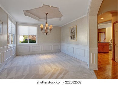 Empty Room With Wall Trim And Soft Carpet Floor In Luxury House