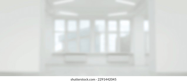 Empty room with white wall and large window, blurred view. Banner design - Shutterstock ID 2291442045