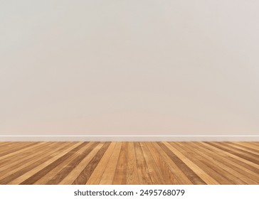 Empty Room White Wall with Wooden Floor