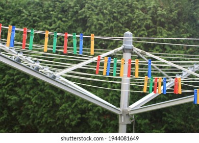 Empty Rotary Clothes Dryer In The Garden