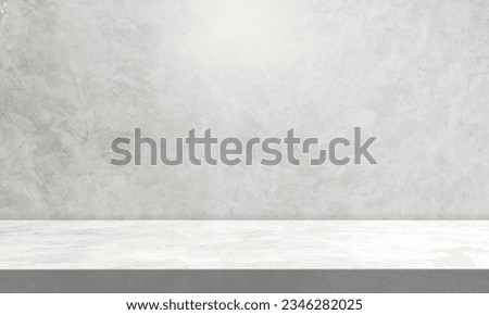 Empty rough cement floor shelf and grey concrete loft wall studio texture Background well display product and text presentation on space backdrop    