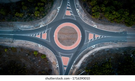 An empty round about from the air.