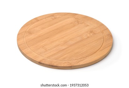 Empty Round Bamboo Pizza Board Isolated On White