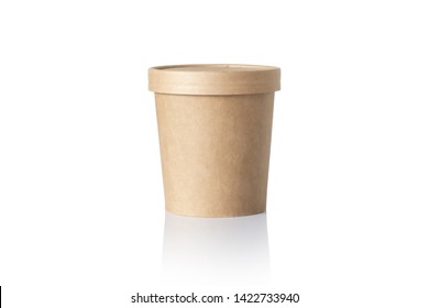 Empty round paper food container isolated on white background. Biodegradable big paper cup for ice cream and craft soup and etc. 300 grams paper container with reflection - Shutterstock ID 1422733940