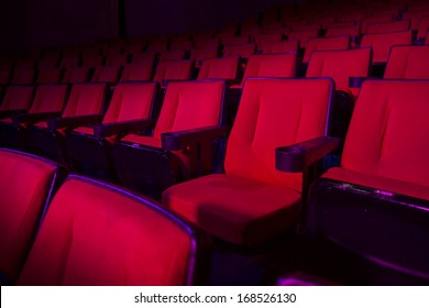 Empty Rows Of Red Theater Or Movie Seats