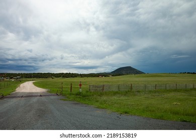 Empty Rural Highway Landscape On A Road Trip In Texas On A Summer Vacation Car Trip.  Feelings Of Possibility, Hope, New Adventures, And A Road Ahead Inspire Ideas.