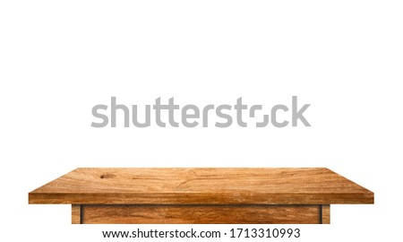 Empty rustic wood table isolated on white background with copy space for product. clipping path