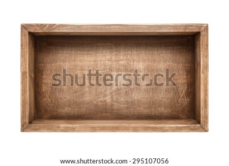Empty rustic wooden box isolated on white