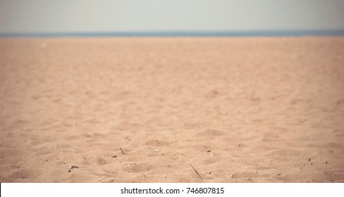 An Empty Sand Beach Close Up, Low Angle.