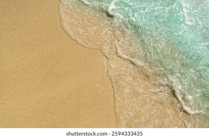 empty sand beach and wave, aerial view