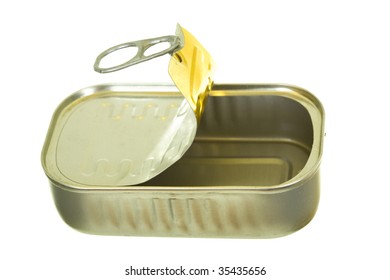 Empty Sardine Can, Macro View; Isolated On White