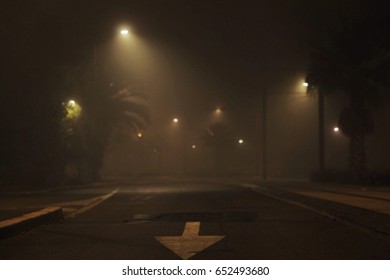 Empty Scary Road At Night