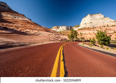 Empty scenic highway in Zion National Park, Utah, USA - Powered by Shutterstock