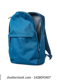 Empty school backpack on white background