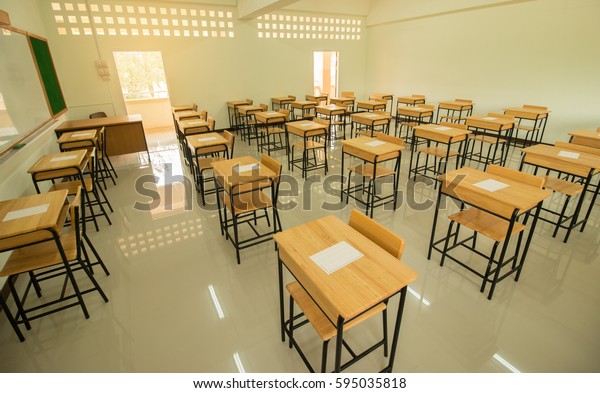 Empty School Classroom Test Exam Paper Royalty Free Stock