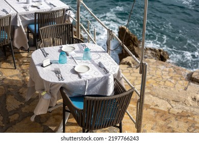 Empty Seaside Restaurant Table During Summer