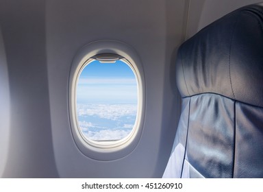 Empty Seat Airplane And Window View Inside An Aircraft