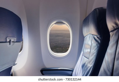 Empty Seat Airplane And Window View Inside An Aircraft