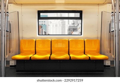 Empty Seat on Sky Train in the Capital Offers a Glimpse of the City.The first move in sky train with Empty passenger on seat Provides a View of the City - Shutterstock ID 2292917259