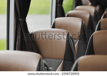 empty seats in the bus, tourist bus, tourism, bus ride, bus interior, brown seats, tours in Europe, scheduled