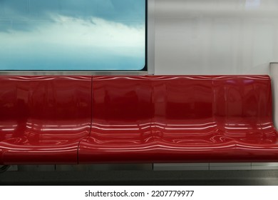 Empty seats commuter with Red color interior inside in the subway train. Subway  with empty seats. Inside of a train carriage - Powered by Shutterstock