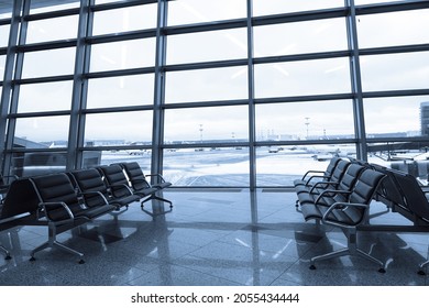 Empty Seats At Departure Lounge, No People. International Airport Interior, Nobody