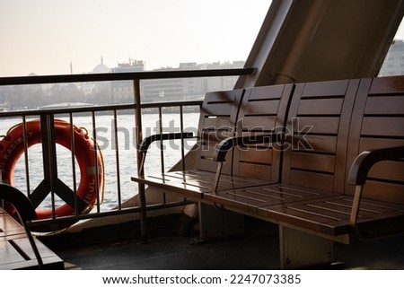 Empty Seats On The Ferry. Empty Sofa and Chairs On The Ship Terrace