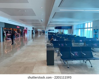 Empty Seats And Shops Of Terminal 4 Of Cancun International Airport. Cancun, Mexico, August 14th 2022