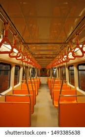 Empty Seats In Subway, Orange Color Seats