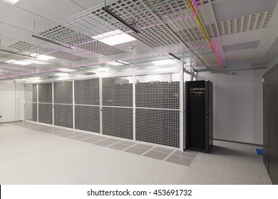 Empty server room of the modern data center.