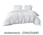 Empty set of bedding items mockup. Bed linen front view. White bed with clipping path. Pillows and duvet set ready for mock-up