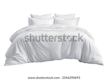 Empty set of bedding items mockup. Bed linen front view. White bed with clipping path on white background
