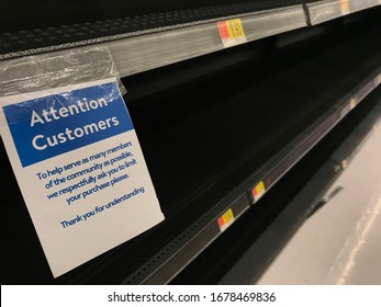 Empty Shelf And Empty Freezer In Grocery Store / Supermarket In USA Due To Consumers Panic Buying That Caused Stock Shortage In California, USA During Covid-19 Or Coronavirus Crisis In 2020