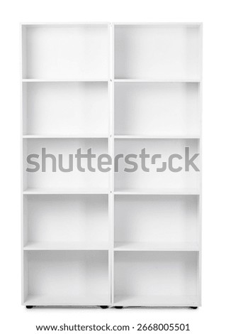 Empty shelf unit on white background