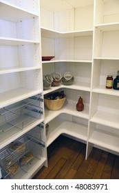 Empty Shelves In A Luxury Home Pantry.