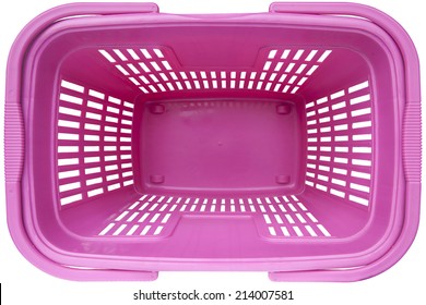 Empty Shopping Basket Pink Color Top View Supermarket Trolley. Isolated On White Background. This Has Clipping Path.