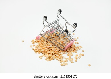 Empty Shopping Cart And Leftover Grain Around, Food Crisis Concept