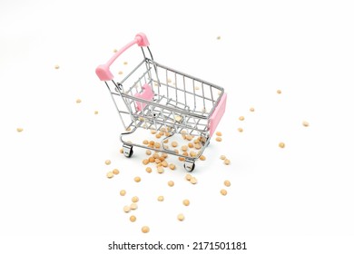 Empty Shopping Cart And Leftover Grain Around, Food Crisis Concept