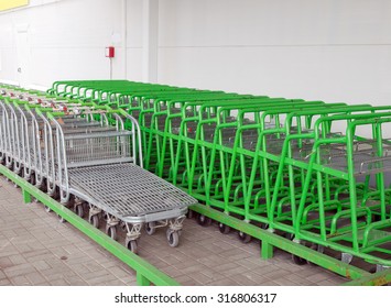 Empty shopping cart- trolley in the building products supermarket 