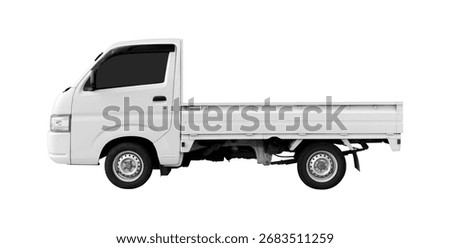 Empty side view white 4 wheel delivery mini truck isolated on white background