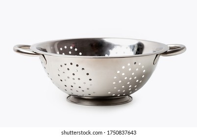 Empty Silver Colander Isolated On White