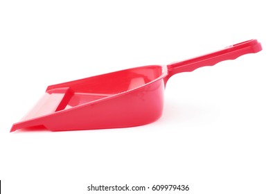 Empty single red plastic scoop isolated over white background